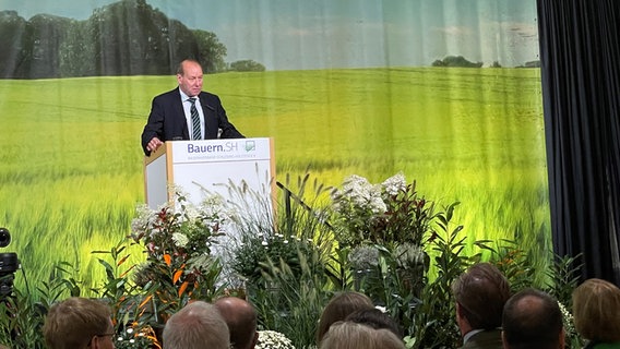 Bauernpräsident Klaus-Peter Lucht steht am Rednerpult. © NDR Foto: Christian Wolf