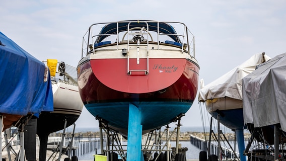 Eingelagerte Boote liegen am Olympiahafen in Kiel Schilksee. © picture alliance Foto: Axel Heimken