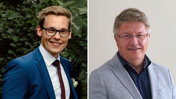 Eine Bildmontage zeigt die Politiker Thorben Schütt (CDU) und Stefan Mohrdieck (parteilos). © Junge Union Schleswig-Holstein/ picture alliance/dpa 