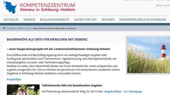 Screenshot der Startseite vom "Kompetenzzentrum - Demenz in Schleswig-Holstein"  