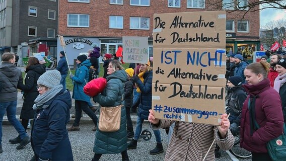 Menschen in Kiel demonstrieren gegen die AfD. © NDR Foto: Verena Sens