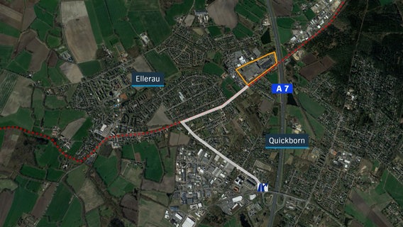 Eine Straßenkarte zeigt problematische Staubereiche zwischen Ellerau und Quickborn. © NDR 
