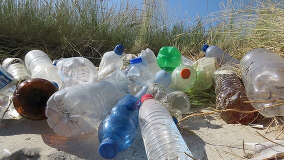 Leere Plastikflaschen an einem Strand © BUND Föhr Foto: Roland Riestenpatt