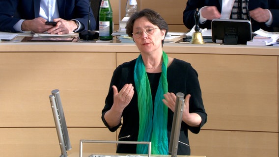 Die Finanzministerin Monika Heinold (Bündnis 90/Die Grünen) hält eine Rede im Landtag. © NDR 