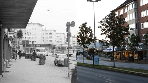 Der Dreiecksplatz vor mehreren Jahrzenten und heute. © NDR Foto: Sebastian Parzanny