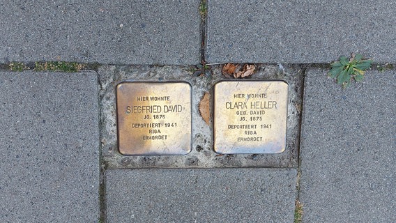 Zwei beschriftete Stolpersteine sind in den Boden eingelassen © NDR Foto: Katharina van der Beek