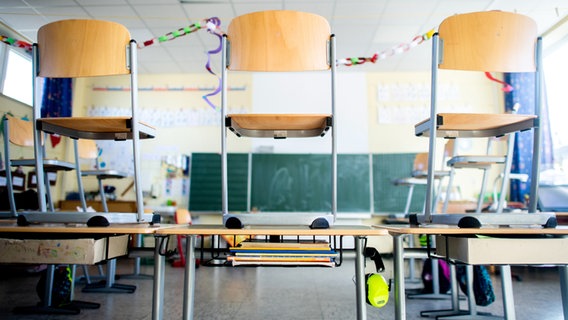 Stühle stehen nach Schulschluss auf den Tischen in einem Unterrichtsraum einer Grundschule. © picture alliance/dpa | Hauke-Christian Dittrich Foto: Hauke-Christian Dittrich
