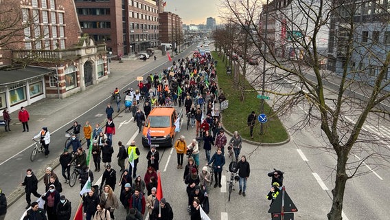 Mehrere Menschen demonstrieren in Kiel auf der Straße "Am Wall" © NDR Foto: Sven Brosda