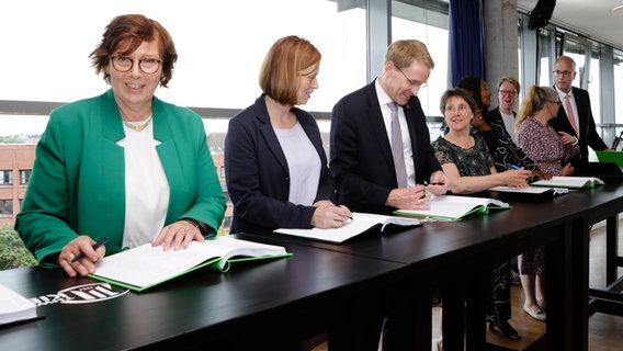 CDU und Grüne unterschreiben den neuen Koalitionsvertrag in Kiel. © dpa Foto: Frank Molter