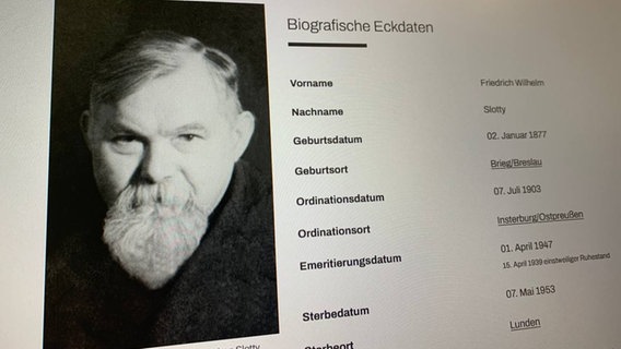 Ein Eintrag zu Pastor Slotty auf pastorenverzeichnis.de © NDR 