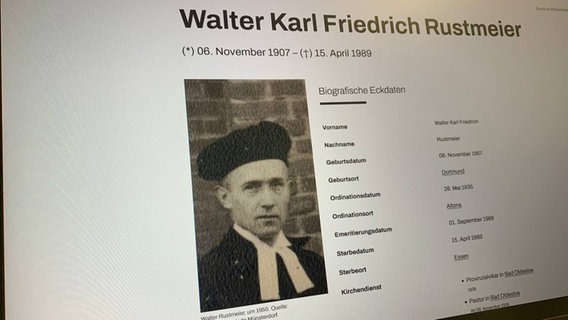 Der Eintrag zu Pastor Rustmeier auf pastorenverzeichnis.de © NDR 