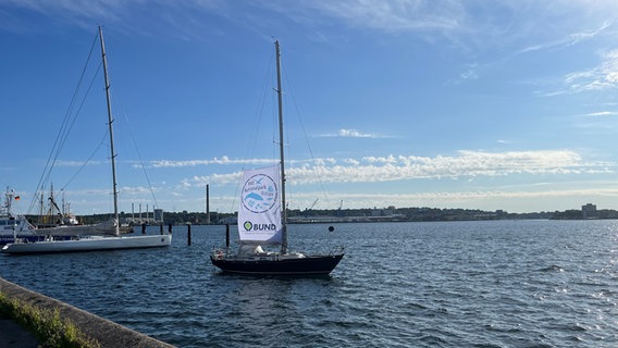 Ein Segelboot in den Kieler Förde, auf seinem Segel wird für den Nationalpark Ostsee geworben. © NDR Foto: Constantin Gill