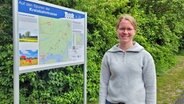 Keke Vangerow von Ostseefjordschlei steht vor dem Schild edes Radschnellwegs. © NDR 