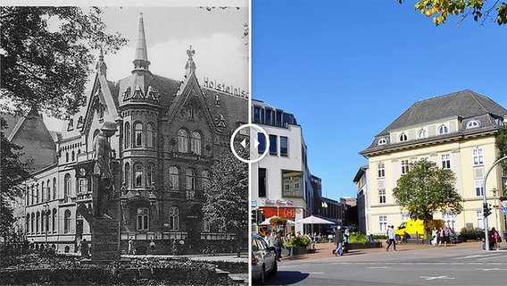 Eine historische Grafik des Rathauses in Neumünster. © Archiv Alfred Heggen 