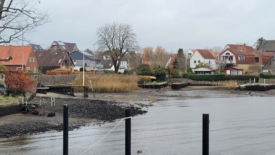 Bootsanleger stehen leer bei Niedrigwasser in Schleswig. © NDR Foto: Frank Goldenstein