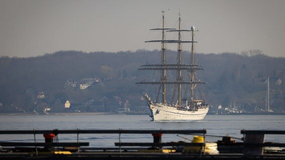 Das Segelschulschiff "Gorch Fock" quert die Kieler Förde und fährt zum Marinestützpunkt Kiel-Wik. © dpa-Bildfunk Foto: Christian Charisius