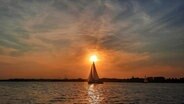 Zwei Segelboote auf der Kieler Förde vor einem Sonnenuntergang. Das Wasser glänzt von den letzten Sonnenstrahlen. © Beate Keil Foto: Beate Keil