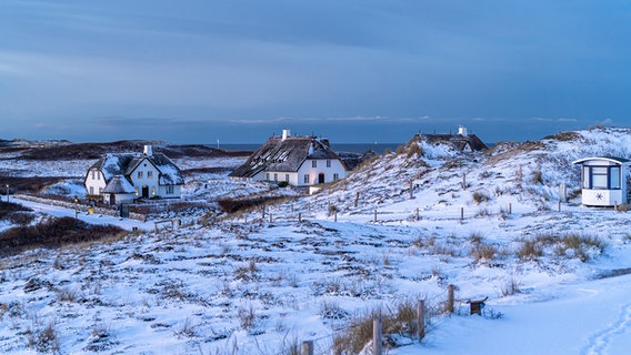 Häuser auf Sylt mit Schnee bedeckt. © Cordula Sönnichsen Foto: Cordula Sönnichsen