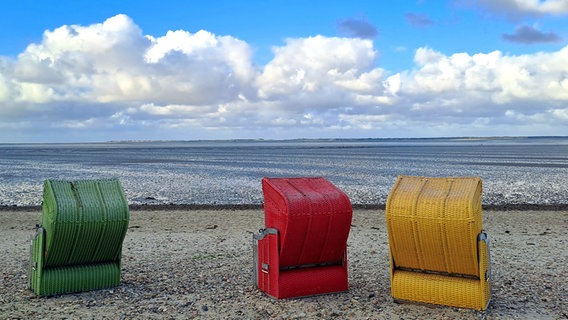Bunte Strandkörbe am Strand der Insel Föhr. © Beno Karnatz Foto: Beno Karnatz