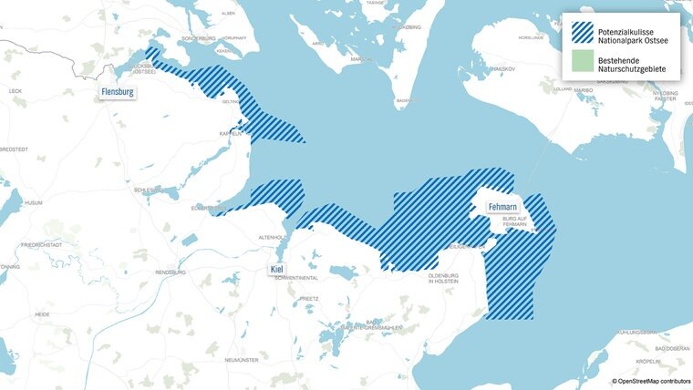 Eine Kartendarstellung bestehender Naturschutzgebiete an der Ostsee. © NDR / Datawrapper Foto: NDR / Bearbeitung: C.Klipp
