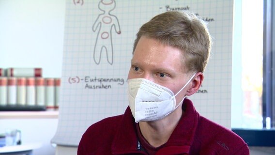 Präventionsexperte Maximilian Schöler spricht mit Schülern. © NDR Foto: NDR