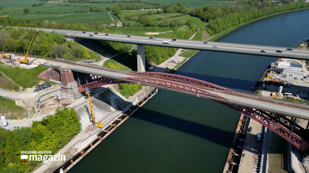 Eine Luftbildaufnahme der Levensauer Hochbrücke 