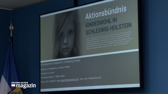 Auf einem Plakat steht "Aktionsbündnis Kinderwohl in Schleswig-Holstein © NDR Foto: NDR Screenshot