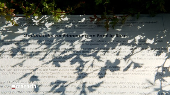 Eine Gedenktafel für die Familie Rose auf einem Friedhof © NDR Foto: NDR Screenshot