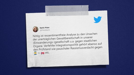 Karin Prien auf Twitter über die Silvesterdebatte. © NDR Foto: NDR