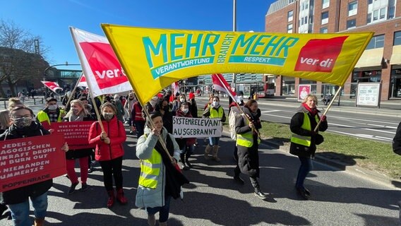 Demonstrierende ziehen mit Plakaten und Bannern durch die Kieler Innenstadt. © NDR Foto: Tobias Gellert