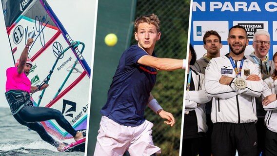 Eine Collage von drei Sportlern zur Wahl des Sportlers 2023 in Schleswig-Holstein. © Jens Scholz (links) / IMAGO: tennisphoto.de (mitte) / IMAGO: Ralf Kuckuck (rechts) Foto: Jens Scholz (links) / IMAGO: tennisphoto.de (mitte) / IMAGO: Ralf Kuckuck (rechts)