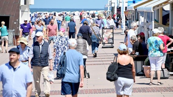 Besucher gehen über die Promenade von Westerland. © dpa-Bildfunk Foto: Carsten Rehder