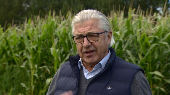 Ein Mann (Prof. Friedhelm Taube) steht vor einem Maisfeld und spricht. © NDR Foto: Screenshot NDR