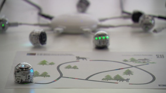 Mini-Roboter stehen auf einer Karte. Mini-Roboter stehen auf einer Karte. © NDR