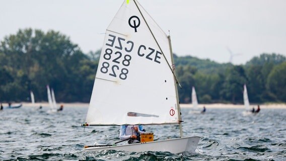 Ein Opti segelt vor Travemünde. © Travemünder Woche 