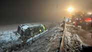 Ein LKW ist von der Fahrbahn abgekommen und liegt auf der Wiese im Schnee. © Daniel Fried Foto: Daniel Fried