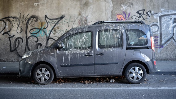 Ein mit Vogelkot beschmiertes Autos steht unter einer Brücke. © Imago images / Funke Foto Services Foto: Imago images / Funke Foto Services