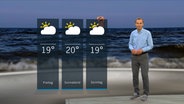 NDR Moderator Meeno Schrader steht im Studio mit der Wettervorhersage. © NDR 