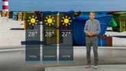 Wetterexperte Meeno Schrader steht im Studio mit der Wettervorhersage. © NDR 