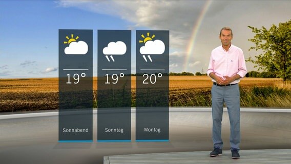 Wetterexperte Meeno Schrader steht im Studio mit der Wettervorhersage. © NDR 