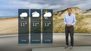 Wetterexperte Meeno Schrader steht im Studio mit der Wettervorhersage. © NDR 