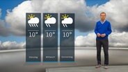 Wetterexperte Meeno Schrader steht im Studio mit der Wettervorhersage. © NDR 