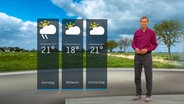 Wetterexperte Meeno Schrader steht im Studio mit der Wettervorhersage. © NDR 