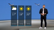 NDR Moderator Sebastian Wache steht im Studio mit der Wettervorhersage © NDR 