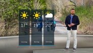 NDR Moderator Sebastian Wache steht im Studio mit der Wettervorhersage. © NDR 