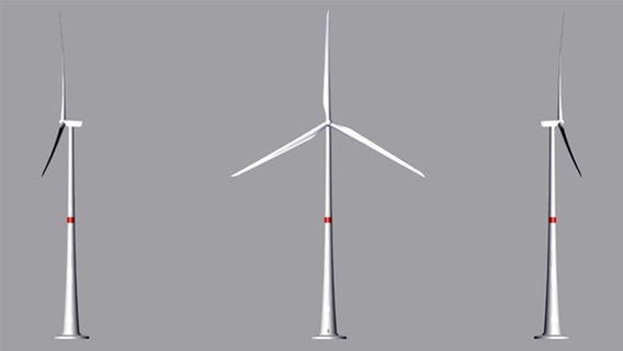 Eine Windkraftanlagen in drei verschiedenen Ansichten. © NDR 