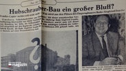 Die Schlagzeile einer Zeitung lautet "Hubschrauber-Bau einer großer Bluff?" © NDR 