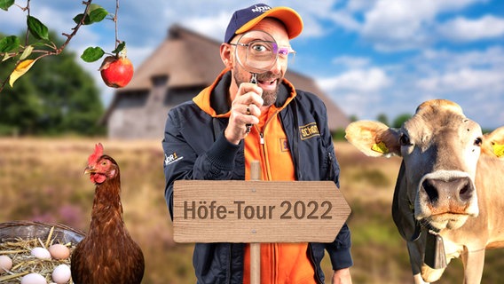 Schorse macht sich auf den Weg zur Höfe-Tour 2022 (Montage). © NDR / Emely Miller / imageBROKER / Zoonar / Countrypixel / Geisler-Fotopress / CHROMORANGE | Foto: Martin Huch / Andreas Vitting /  K.-U. Haessler / FRP / Robert Schmiegelt / Manfred Zajac