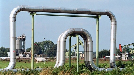 Oberirdische Erdöl-Pipelines im Emsland. © dpa 