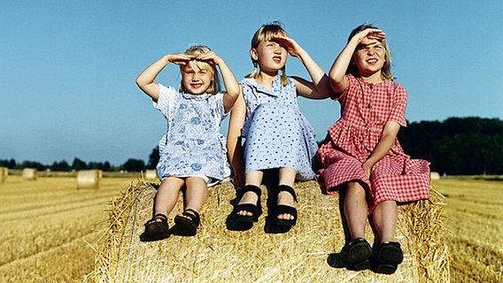 Drei Mädchen sitzen auf einem Strohballen © NDR - Julia Knop Foto: Julia Knop